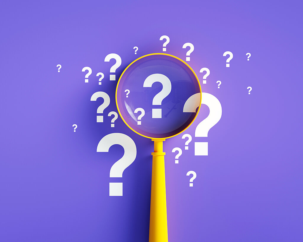 Magnifier And Question Mark On Purple Background