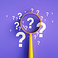 Magnifier And Question Mark On Purple Background